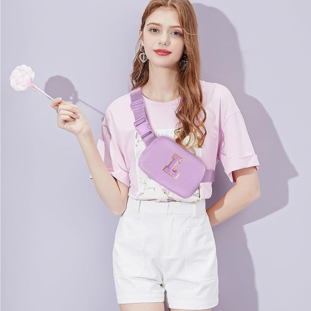 Belt Bag Fanny Pack Crossbody Bags with Initial Letter Patch